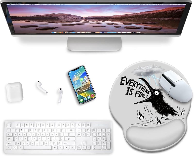 Blusabaca Mouse Pad with Wrist Rest, Funny Crow Ergonomic Mouse Pads Wrist Support for Desk, Goth Gaming Mousepad for Wireless Mouse Laptop Computer Work Home Desk Accessories Office Supplies Desktop Decor - Image 2
